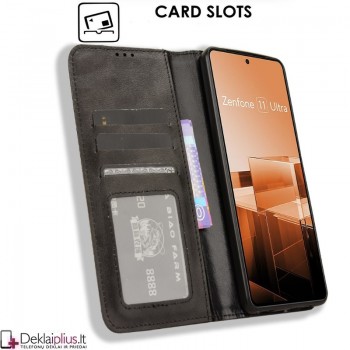 Dirbtinės odos atverčiamas dėklas su skyreliais - juodas (Asus Zenfone 11 Ultra) Dirbtinės odos atverčiamas dėklas su skyreliais - juodas (Asus Zenfone 11 Ultra)